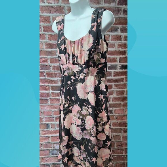 Connected Apparel Floral Sheer Overlay Dress Size 10P Pink Black Sleeveless - Picture 9 of 9